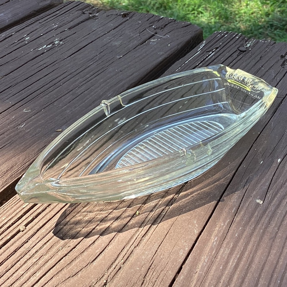 Vintage‎ Glass Ashtray Boat Shape Clear Made in USA